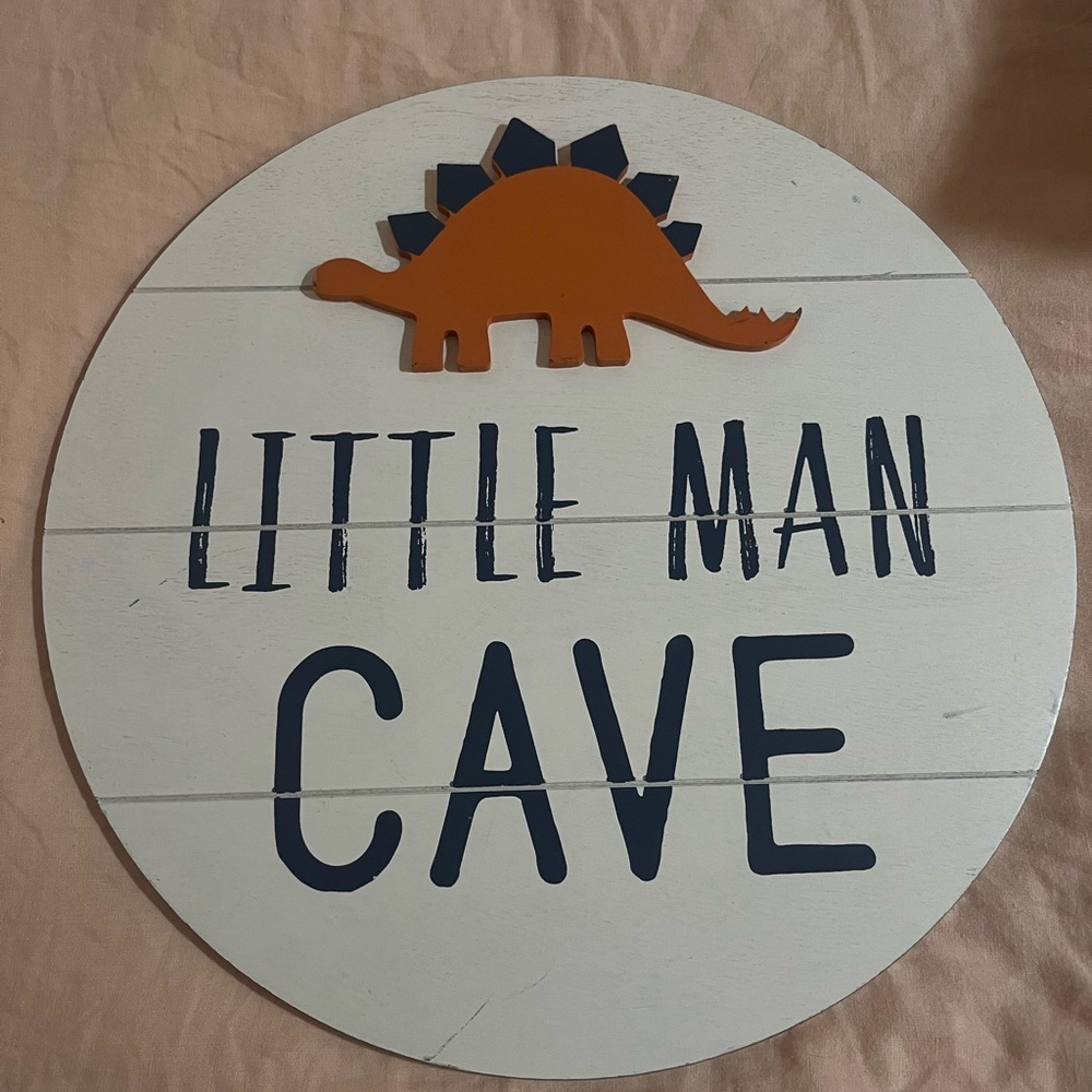 Little Man Cave Dinosaur Wall Sign - Orange and White